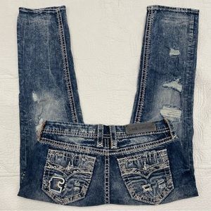Rock Revival Dark Blue Distressed Cropped Jeans